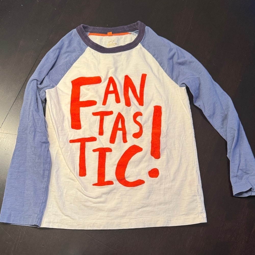 Boden Kids Long Sleeve Tee in Blue and White with Red Graphic